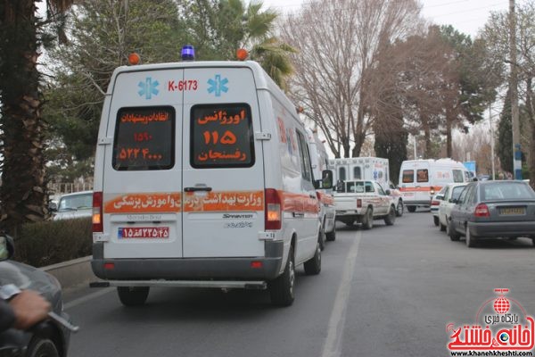 رژه نمادین عوامل اورژانس ۱۱۵، نیروی انتظامی، هلال احمر، اتش نشانی و پلیس راهور در سطح شهر رفسنجان