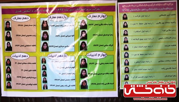 نفرات برتر دبیرستان دخترانه علوم معارف اسلامی هدی رفسنجان
