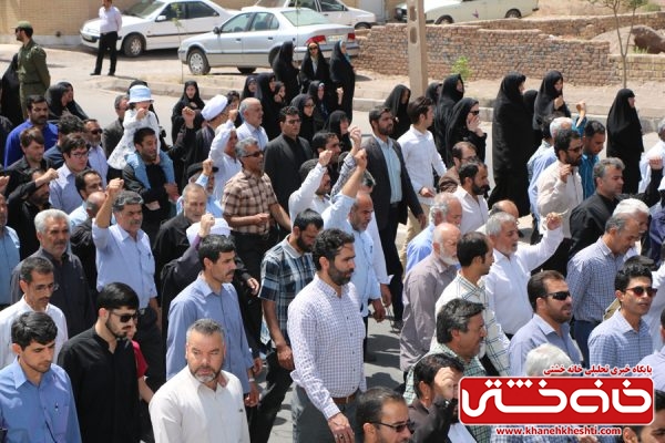 شرکت مردم روزه‌دار و همیشه در صحنه رفسنجان در مراسم راهپیمایی روز جهانی قدس در آخرین جمعه‌ ماه مبارک