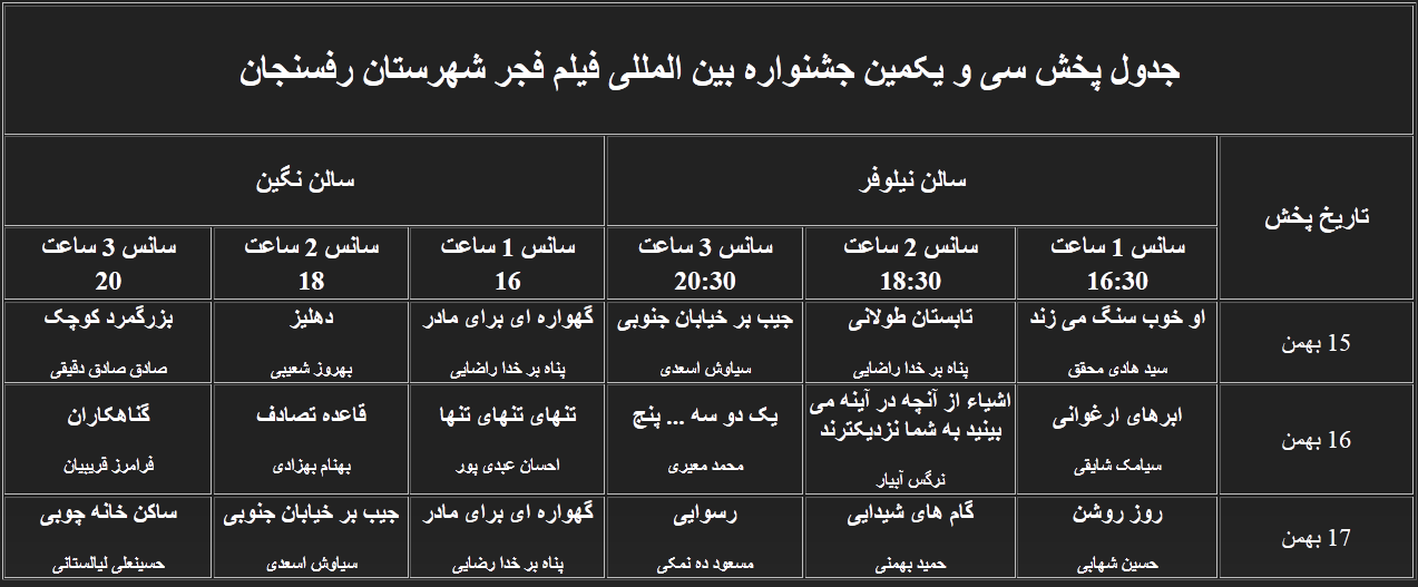 جدیدترین تغییرات در جدول پخش فیلم های فجر