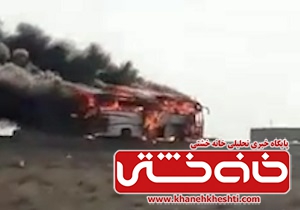 آتش گرفتن اتوبوس مسافربری در کمربندی رفسنجان + فیلم