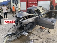 برخورد سواری پژو ۴۰۵ با تریلی